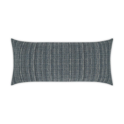 Rectangular blue-gray woven lumbar pillow with subtle vertical stripes, for sofa decor & back support.