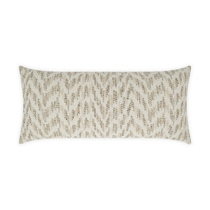 Outdoor 12" x 24" sliderule lumbar pillow in natural beige with taupe zigzag woven pattern.