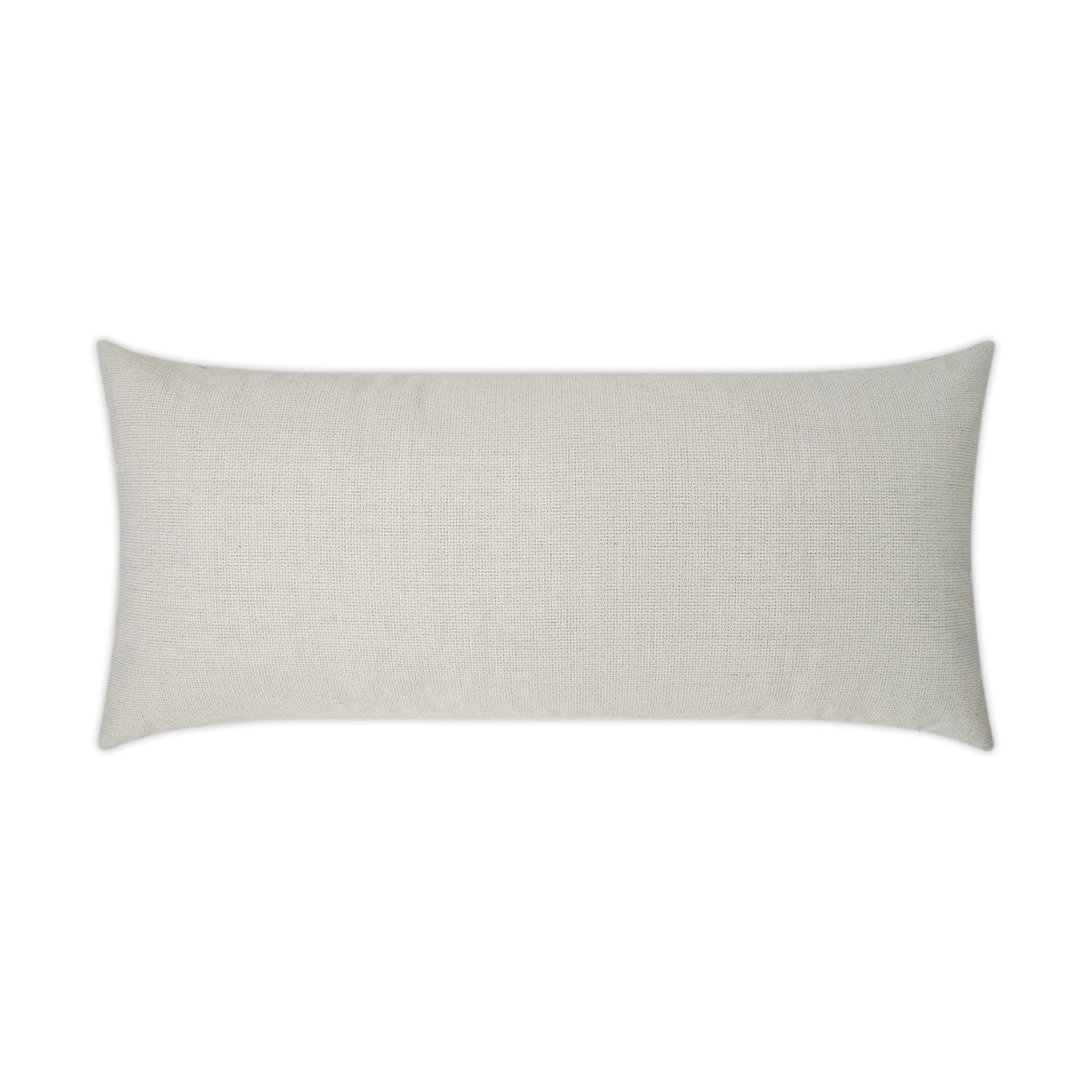Beige rectangular outdoor lumbar pillow in linen solid fabric; 12" x 24". Ideal for patio or outdoor seating.