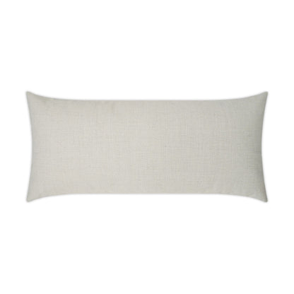 Beige rectangular outdoor lumbar pillow in linen solid fabric; 12" x 24". Ideal for patio or outdoor seating.