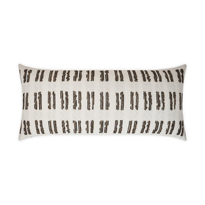 12” x 24” natural Saybrook lumbar pillow with woven texture, durable fade-resistant outdoor fabric; perfect neutral accent pillow for patio seating, sofa, daybed, and indoor/outdoor décor.