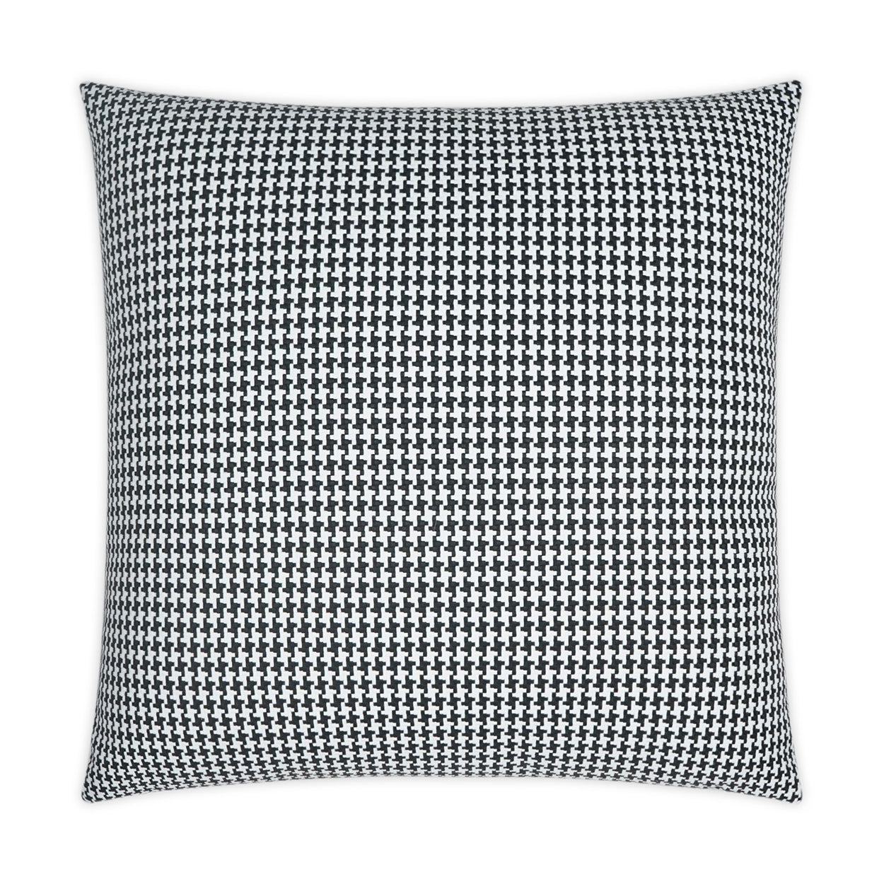 Square throw pillow in black-and-white houndstooth pattern, decorative home accessory.