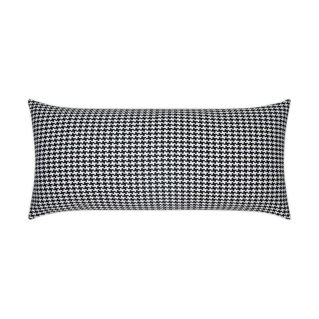 Rectangular lumbar pillow in black-and-white houndstooth pattern, woven fabric, modern decorative cushion for sofa.