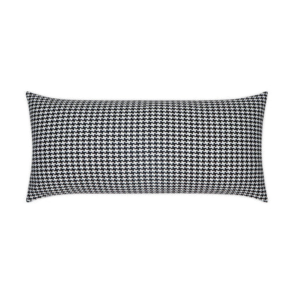 Rectangular lumbar pillow in black-and-white houndstooth pattern, woven fabric, modern decorative cushion for sofa.