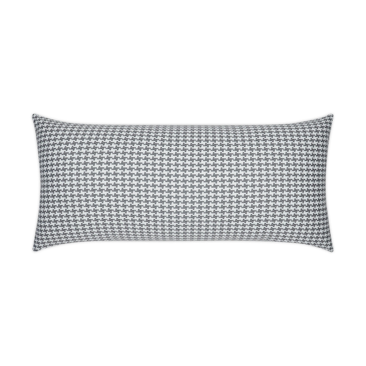 Rectangular outdoor lumbar pillow with woven fabric.