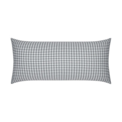 Rectangular outdoor lumbar pillow with woven fabric.