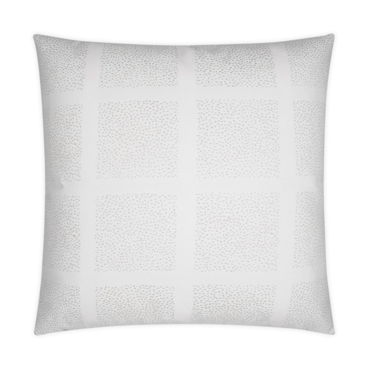 White square decorative pillow with pale gray dotted grid pattern for modern home decor.