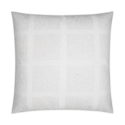 White square decorative pillow with pale gray dotted grid pattern for modern home decor.