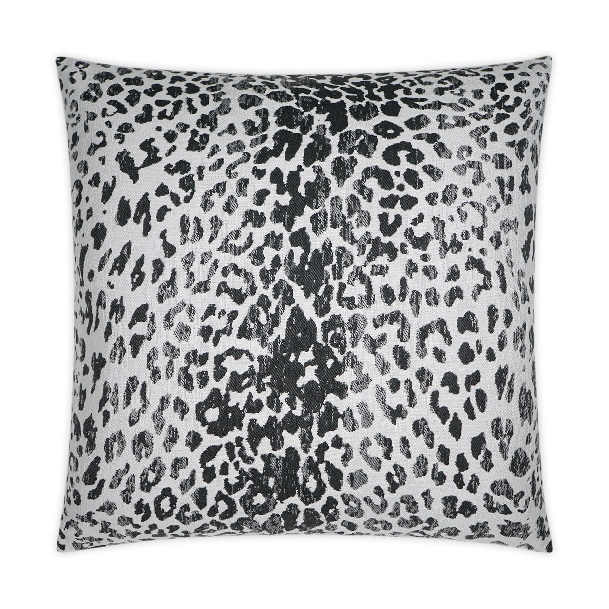 Square outdoor pillow with black leopard print on charcoal background; 22" x 22