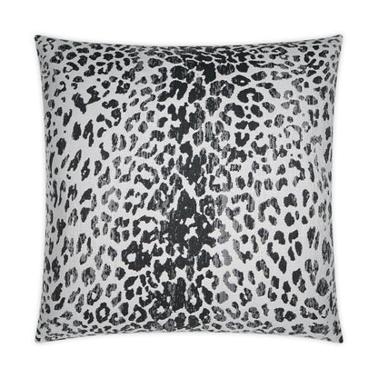 Square outdoor pillow with black leopard print on charcoal background; 22" x 22