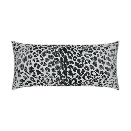 Rectangular throw pillow with gray and black leopard print, plush fabric.