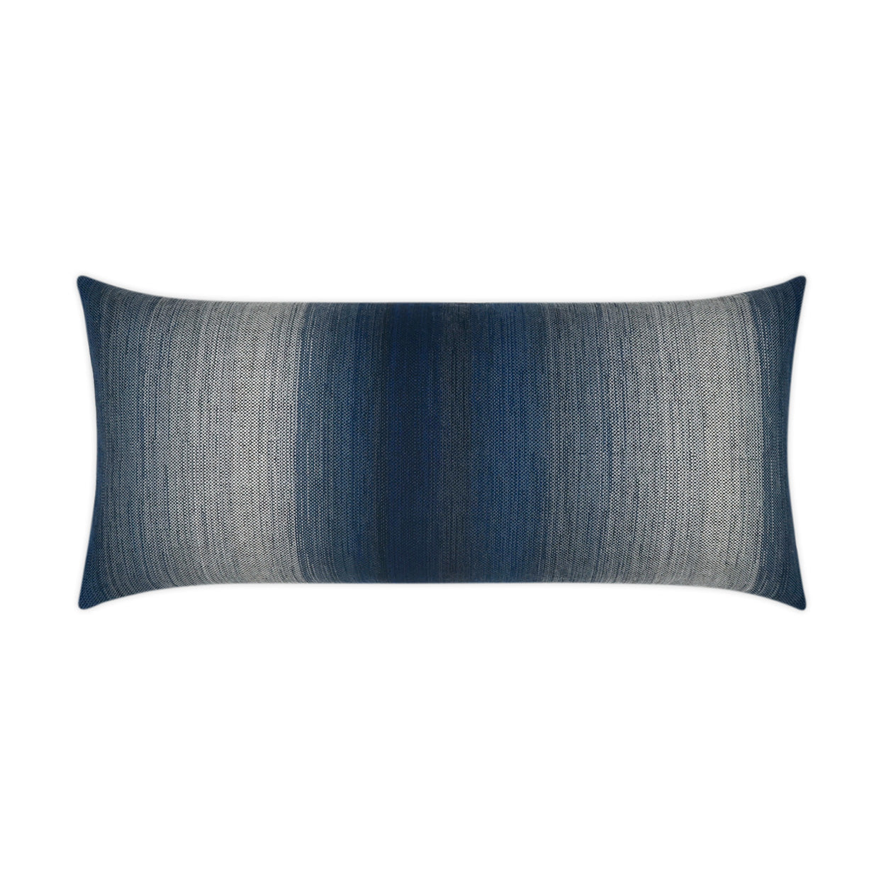 Rectangular denim-inspired throw pillow with a dark center fading to lighter blue, textured weave.