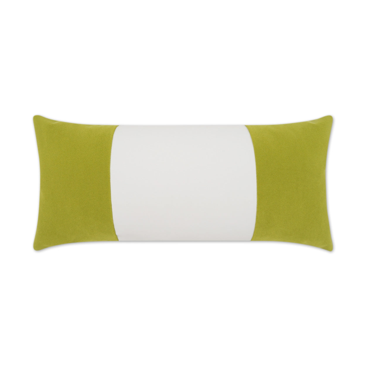 Rectangular throw pillow with lime green side panels and a white central panel, modern color-block design.