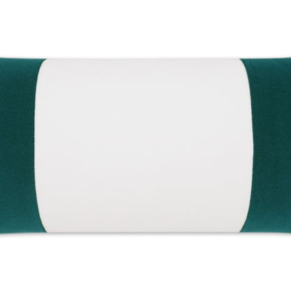 Teal fabric roll with a white central band; teal edges, velvet-like texture, cylindrical textile spool.