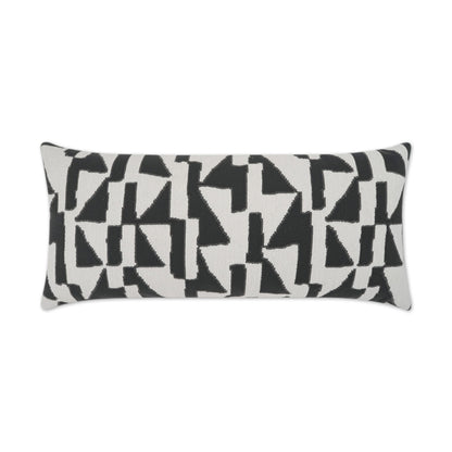 12" x 24" outdoor grey geometric lumbar pillow with a modern abstract design.