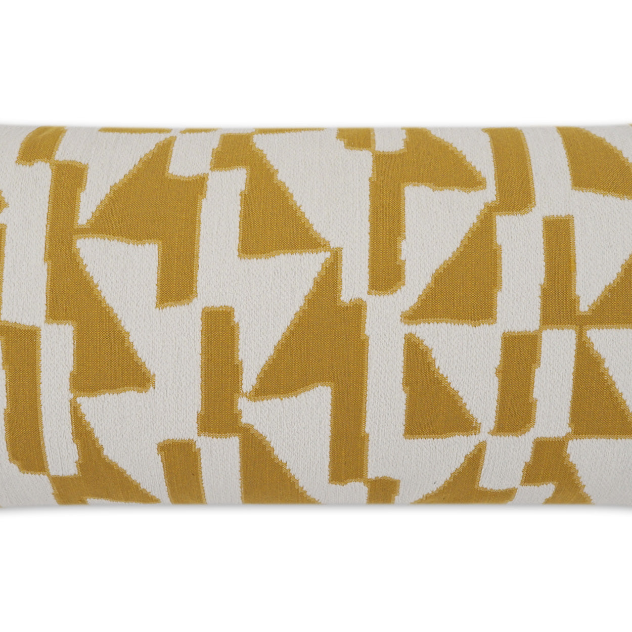 12" x 24" outdoor lumbar pillow with mustard yellow and white geometric triangle pattern.