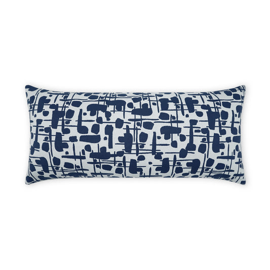 D.V. KAP HOME   12" x 24" Outdoor Jargon Lumbar Pillow - Blue Abstract, Modern    - OD-435-B-1224