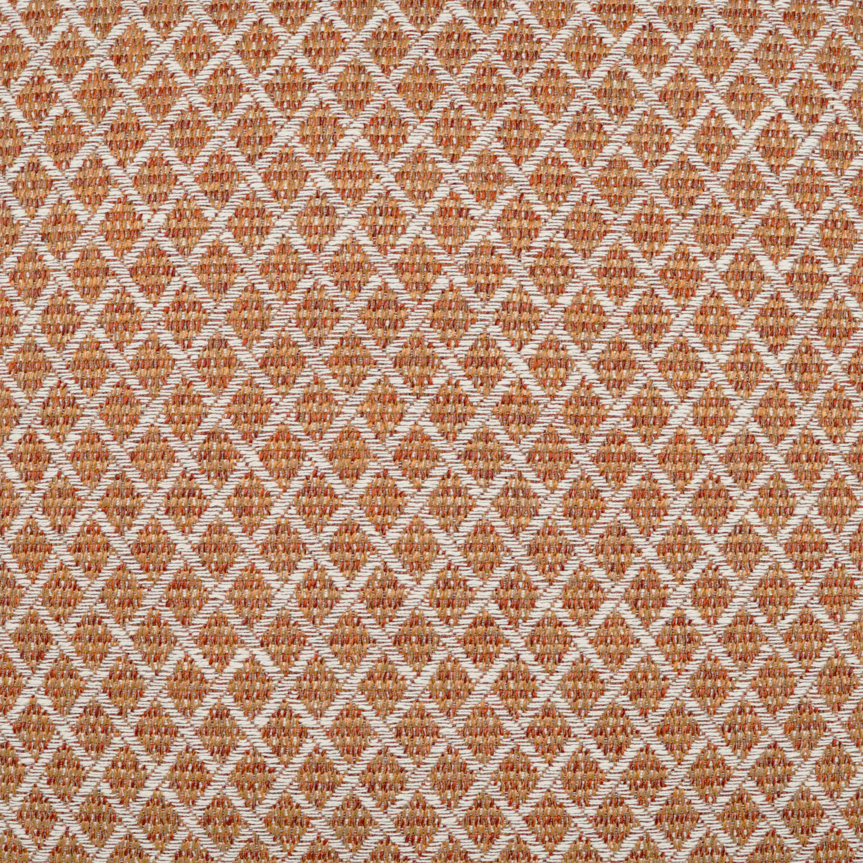 22" x 22" outdoor pillow with orange-brown and cream woven fabric featuring a diamond lattice pattern.