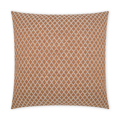 Orange lattice-pattern outdoor pillow with white diamonds; woven fabric, 22" x 22