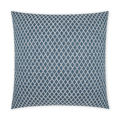 Indigo square 22" x 22" outdoor pillow with a white diamond lattice pattern.