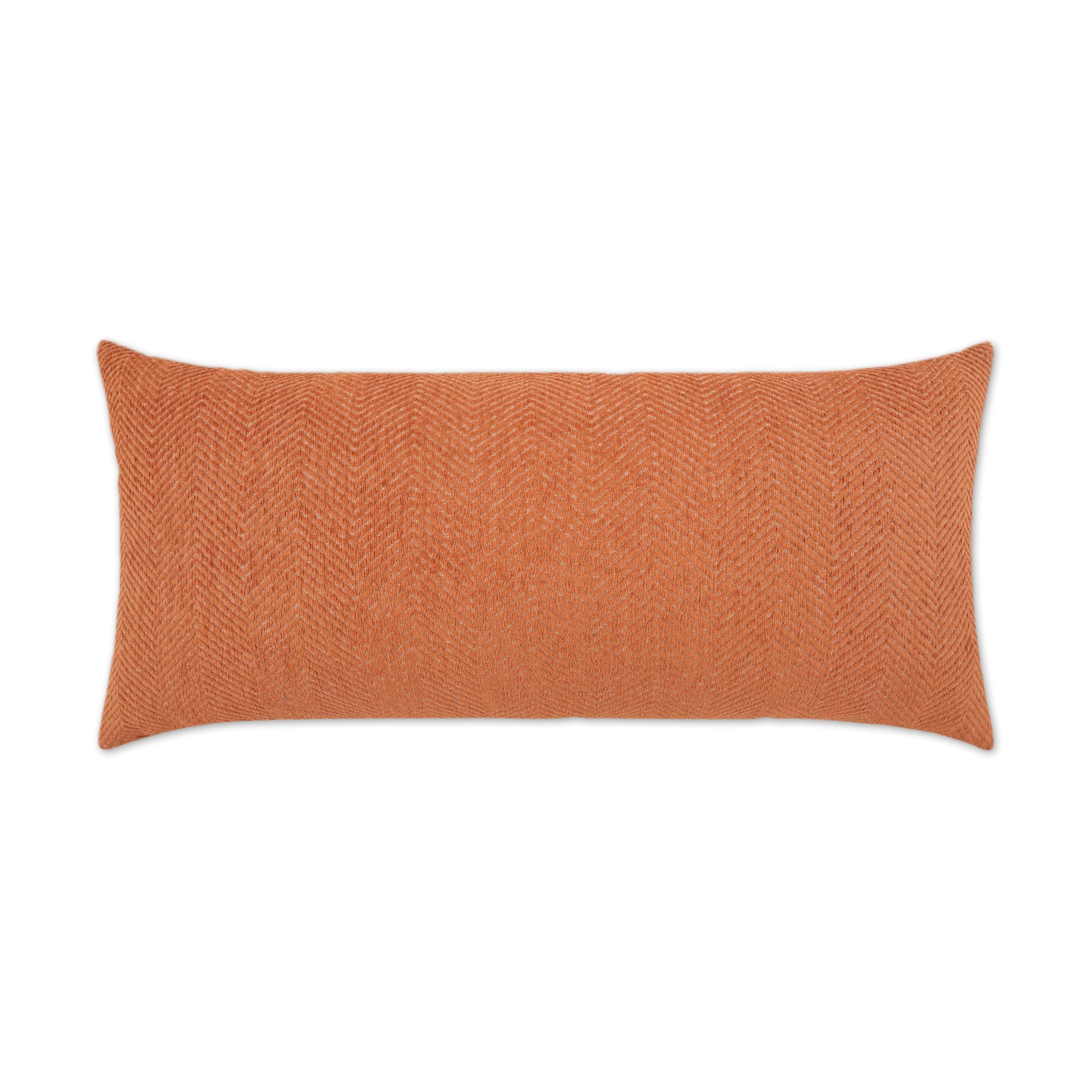 Orange rectangular woven throw pillow with chevron texture, decorative sofa cushion.