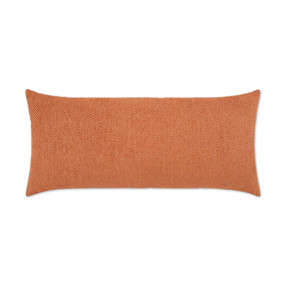 Orange rectangular woven throw pillow with chevron texture, decorative sofa cushion.