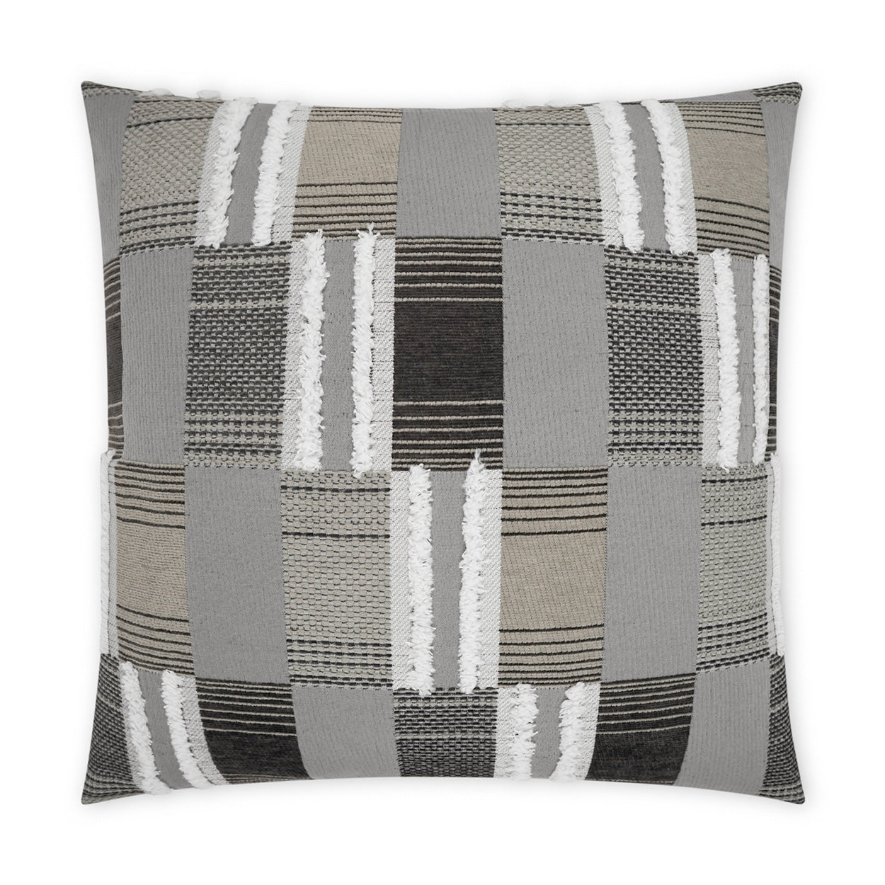 12" x 24" outdoor Mickey pillow in grey geometric pattern; decorative throw pillow for outdoor use.