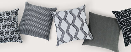 Azure geometric outdoor pillow, 22" x 22".