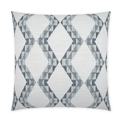 Square throw pillow with a blue-gray diamond lattice pattern on white background.