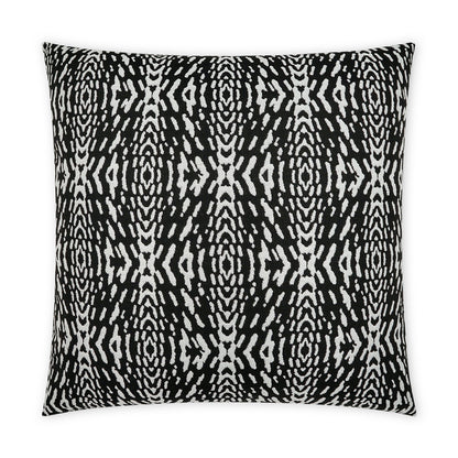 22" x 22" outdoor throw pillow with a black-and-white ikat-like pattern.