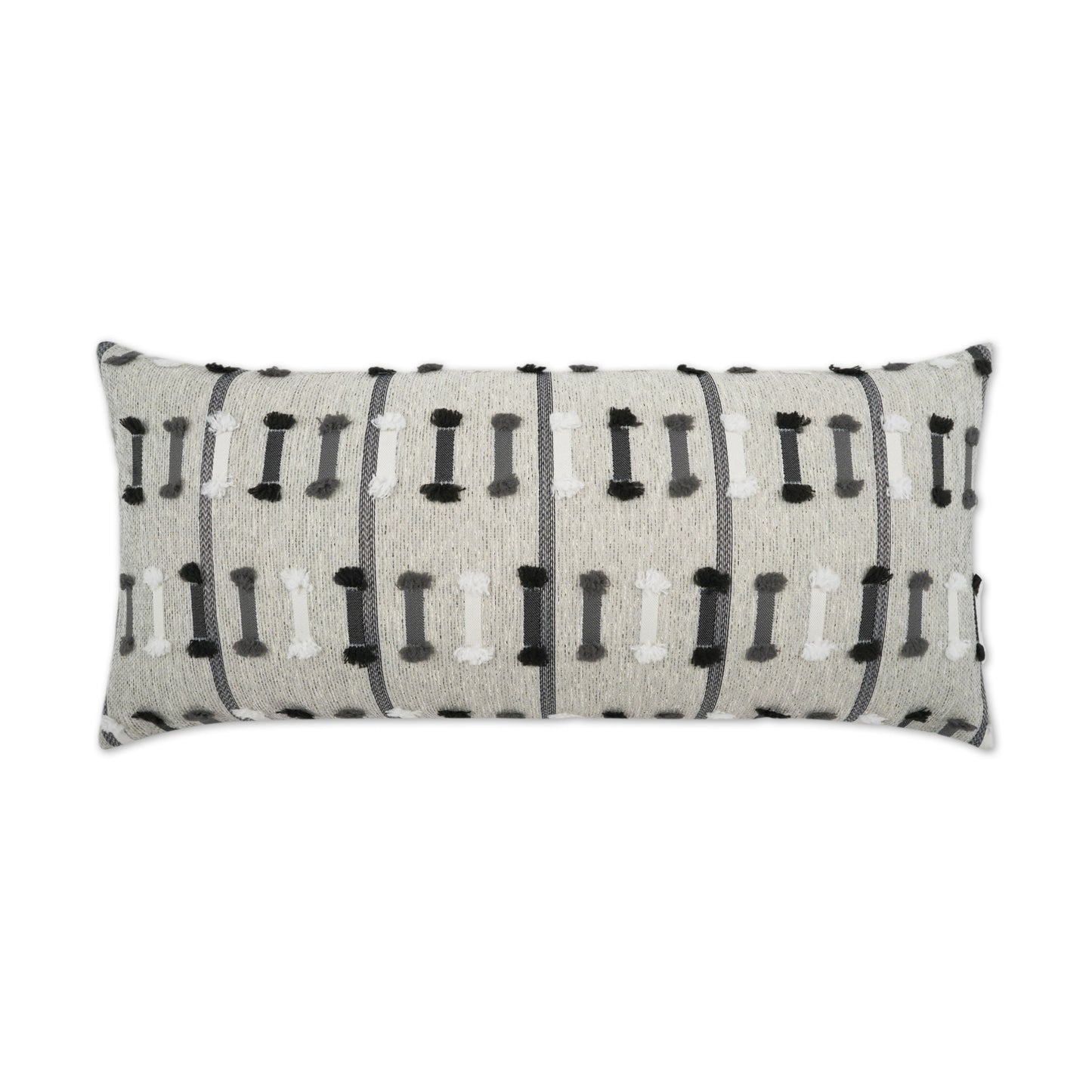 D.V. KAP HOME   12" x 24" Outdoor Tassel Stripe Lumbar Pillow - Grey Global, Stripes    - OD-486-G-1224