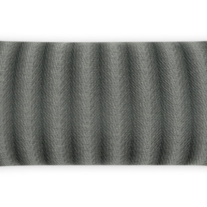 Gray outdoor lumbar pillow fabric close-up with a subtle diagonal chevron weave.