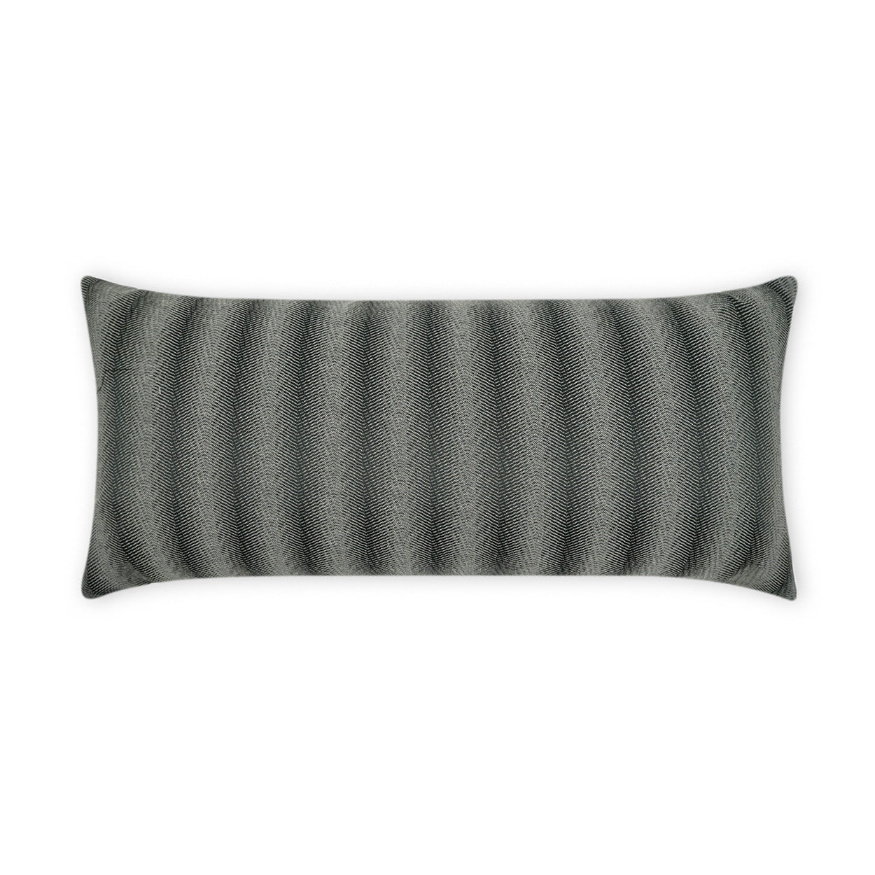 Charcoal gray striped rectangular outdoor lumbar pillow, 12" x 24".