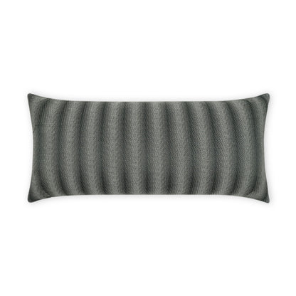 Charcoal gray striped rectangular outdoor lumbar pillow, 12" x 24".