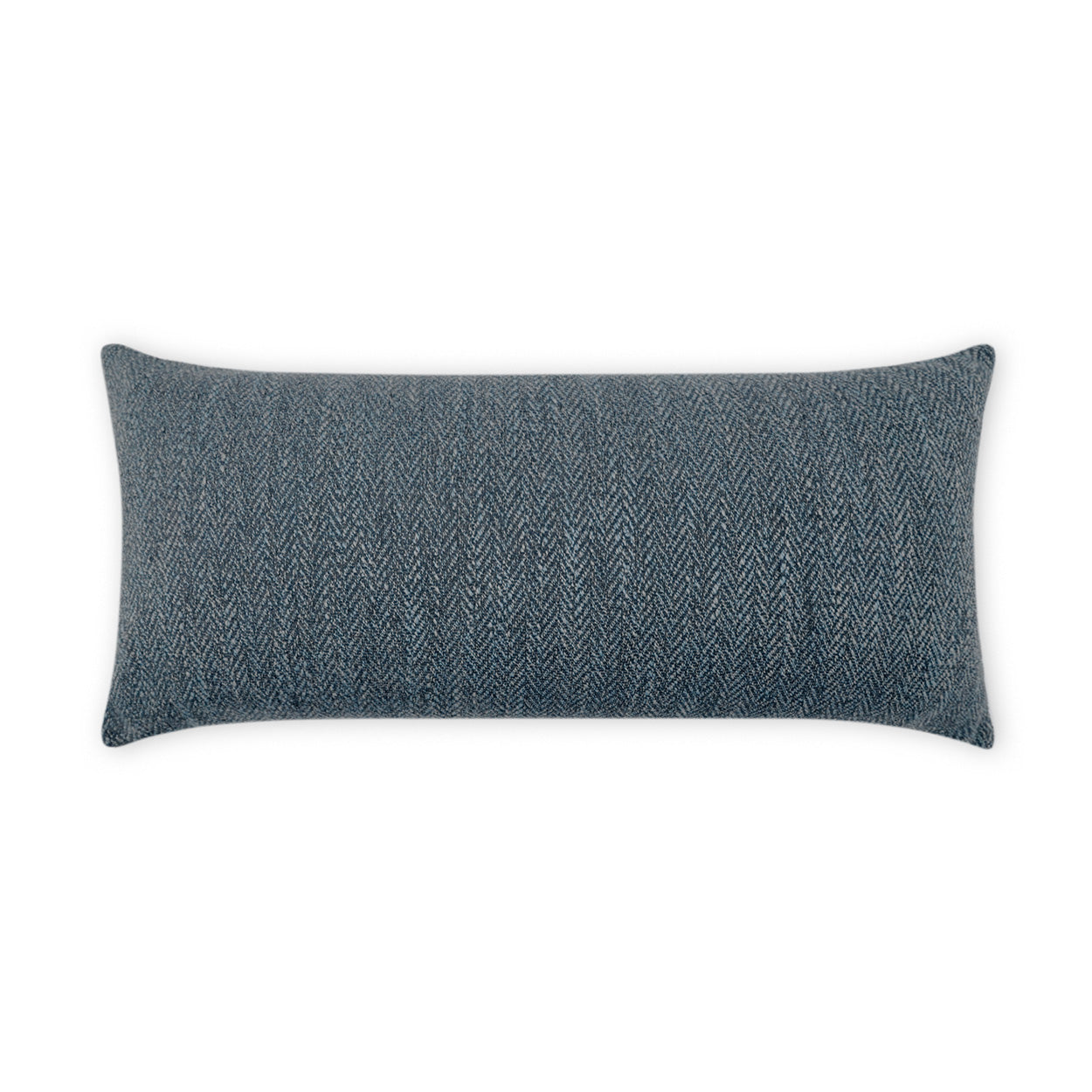 Blue herringbone rectangular throw pillow for sofa; denim-toned textured woven fabric.
