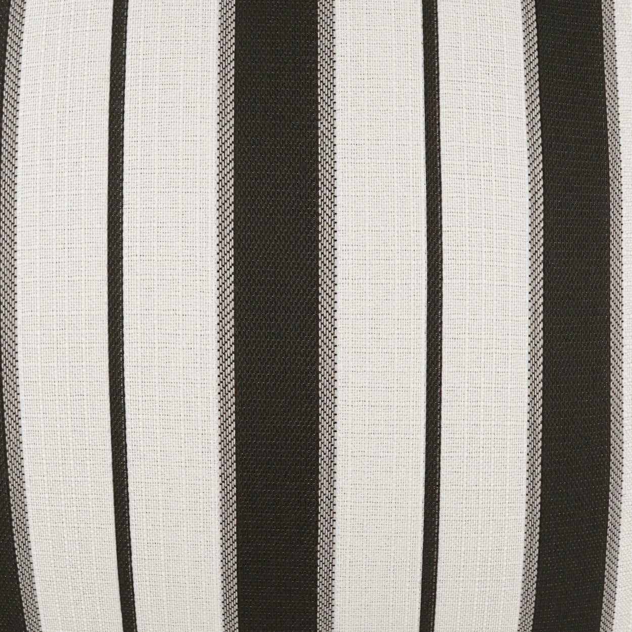 Striped woven fabric with black and cream vertical stripes, textured upholstery material.