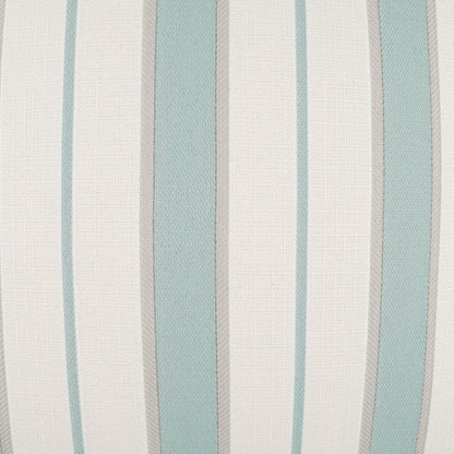 Woven fabric with vertical teal and gray stripes on beige background; upholstery textile.