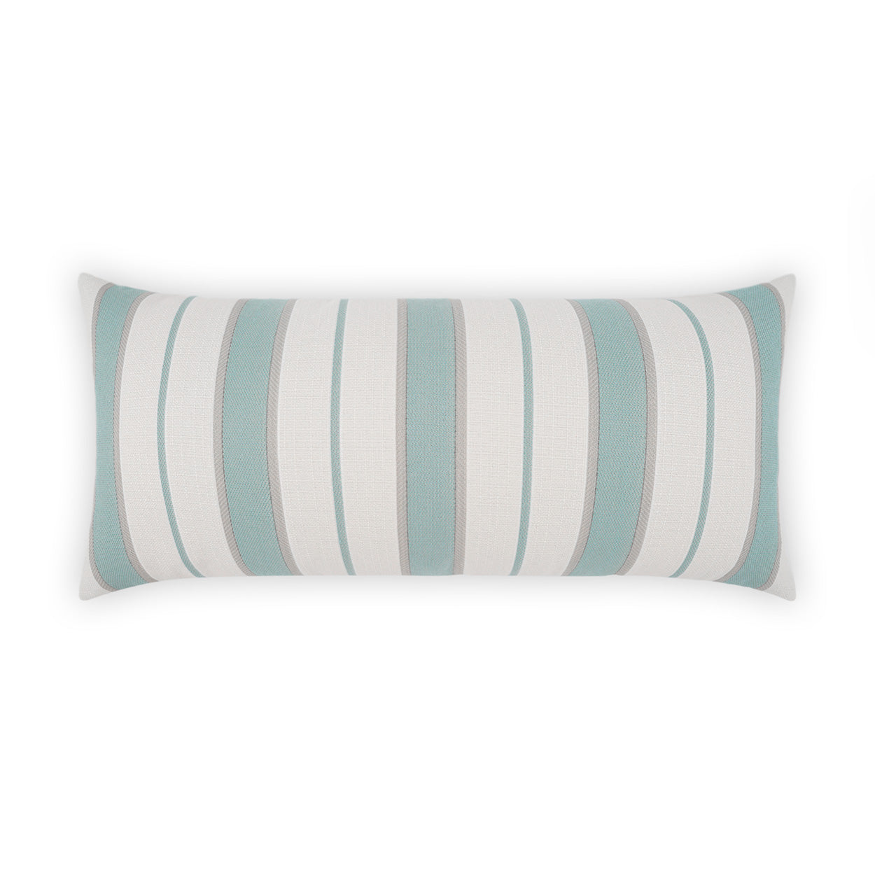 Rectangular decorative throw pillow with light blue and white stripes, textured fabric, coastal style.