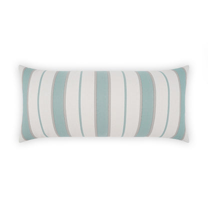 Rectangular decorative throw pillow with light blue and white stripes, textured fabric, coastal style.