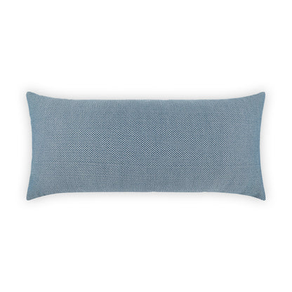Blue elongated bolster pillow with fine woven texture and subtle micropattern, decorative sofa cushion.