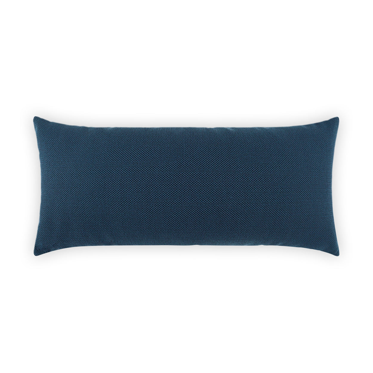 Navy blue rectangular throw pillow with a textured woven surface for lumbar support on a sofa.