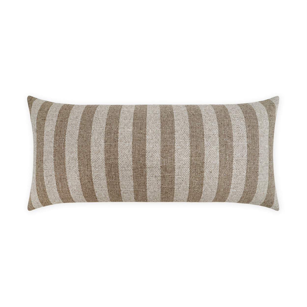 Rectangular lumbar pillow with tan and beige woven stripes, textured linen look, decorative throw cushion.