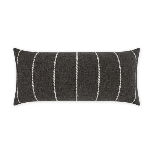 D.V. KAP HOME   12" x 24" Outdoor Pencil Lumbar Pillow - Carbon Stripes, Farmhouse, Beach    - OD-545-C-1224