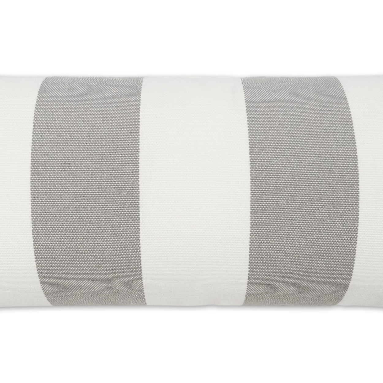 White and gray striped woven fabric with thick taupe-gray bands, upholstery/drape textile, rolled fabric.