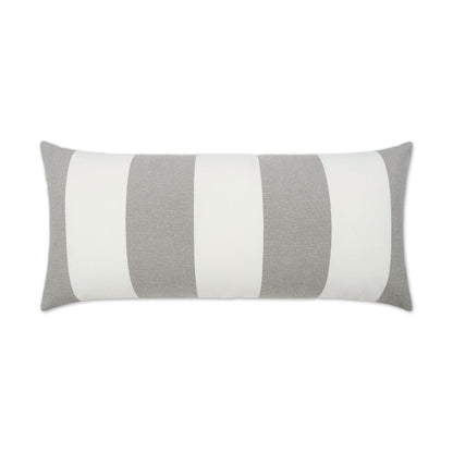 Rectangular lumbar pillow with wide vertical white and gray stripes, woven texture for neutral decor.