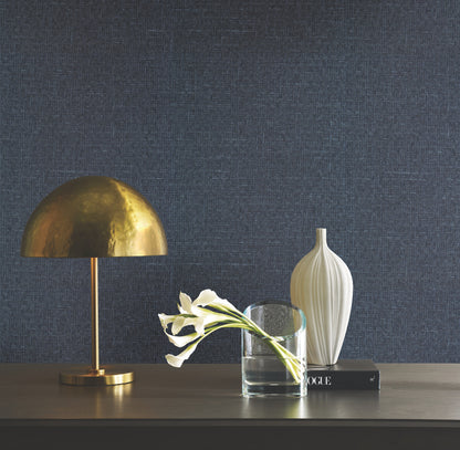 York Wallcoverings New Origins Tatami Weave Navy Wallpaper Traditional Grasscloth Blues   - OG0529GV
