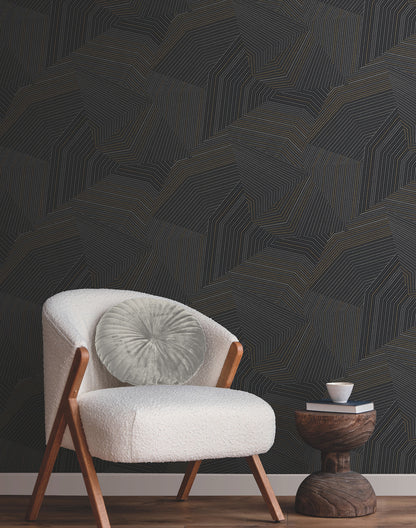 York Wallcoverings New Origins Dotted Maze Black Wallpaper  Geometrics Blacks   - OI0614