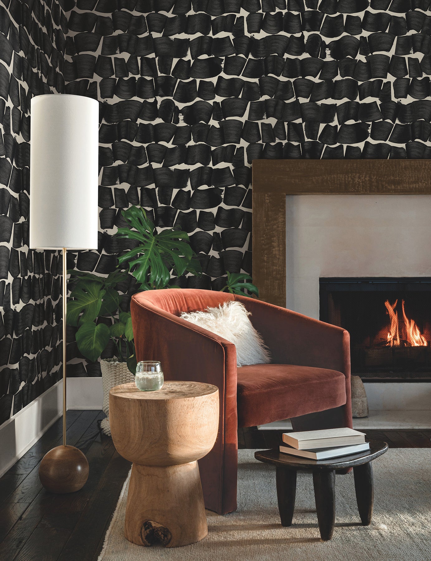 York Wallcoverings New Origins Brushed Ink Black Wallpaper  Novelty Blacks   - OI0651