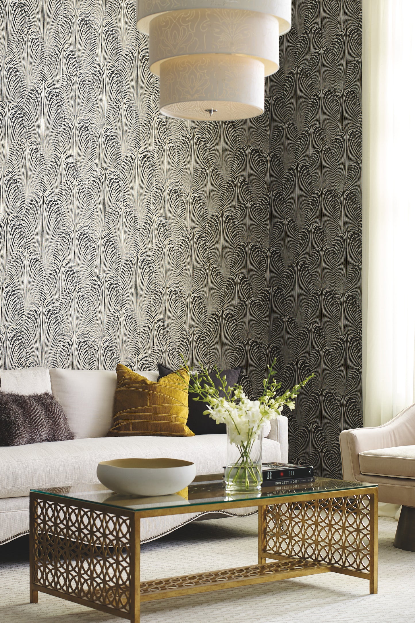 York Wallcoverings Magnolia Home 4 Deco Fountain Black Wallpaper  Traditional Blacks   - OL2768