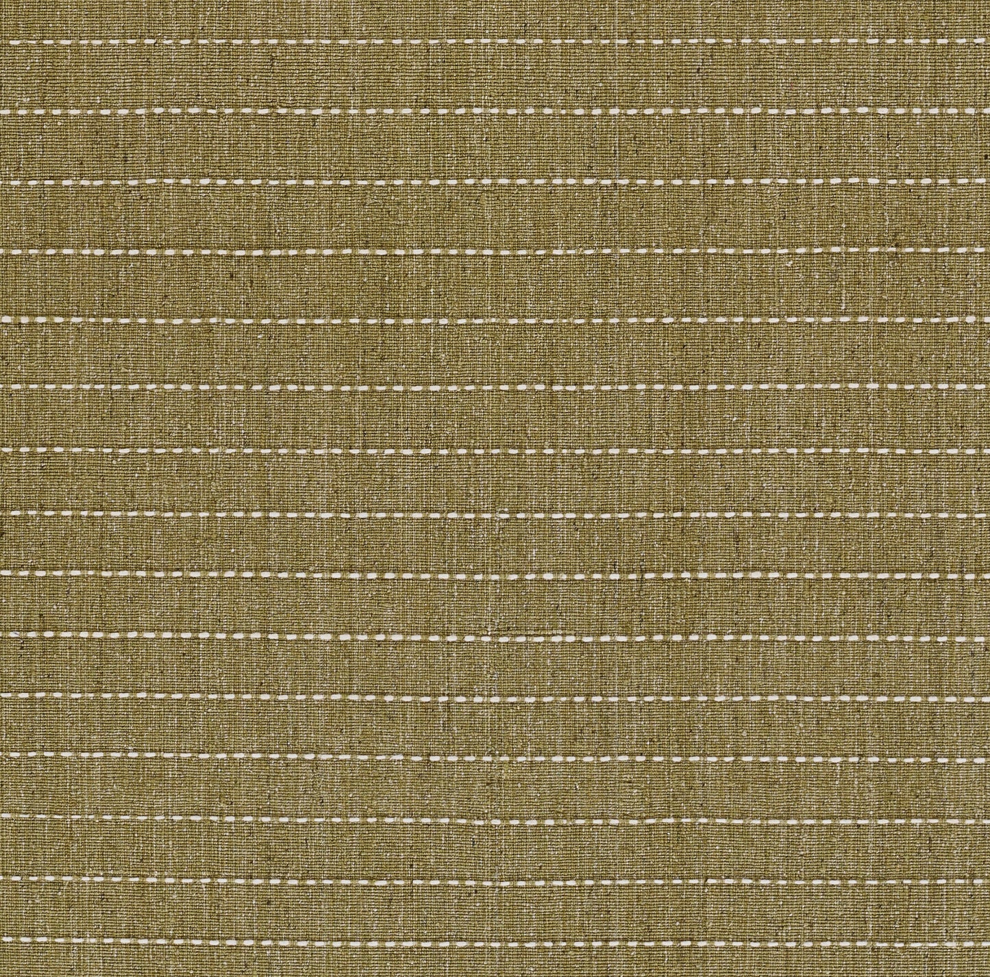 Olive green rug with evenly spaced white dashed horizontal stripes.
